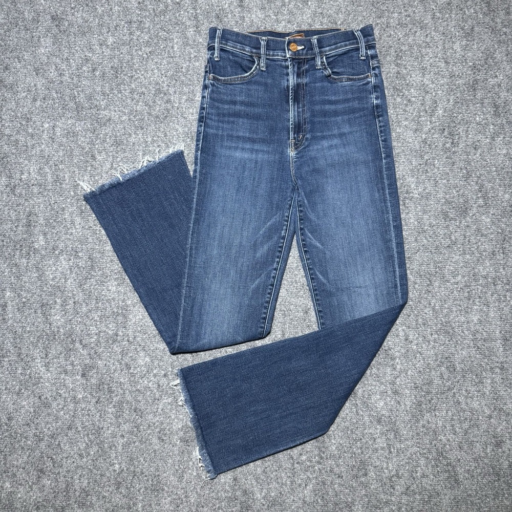 Mother The Hustler Ankle Flare Jeans Women 26 Teaming Up Wash Raw Hem Stretch